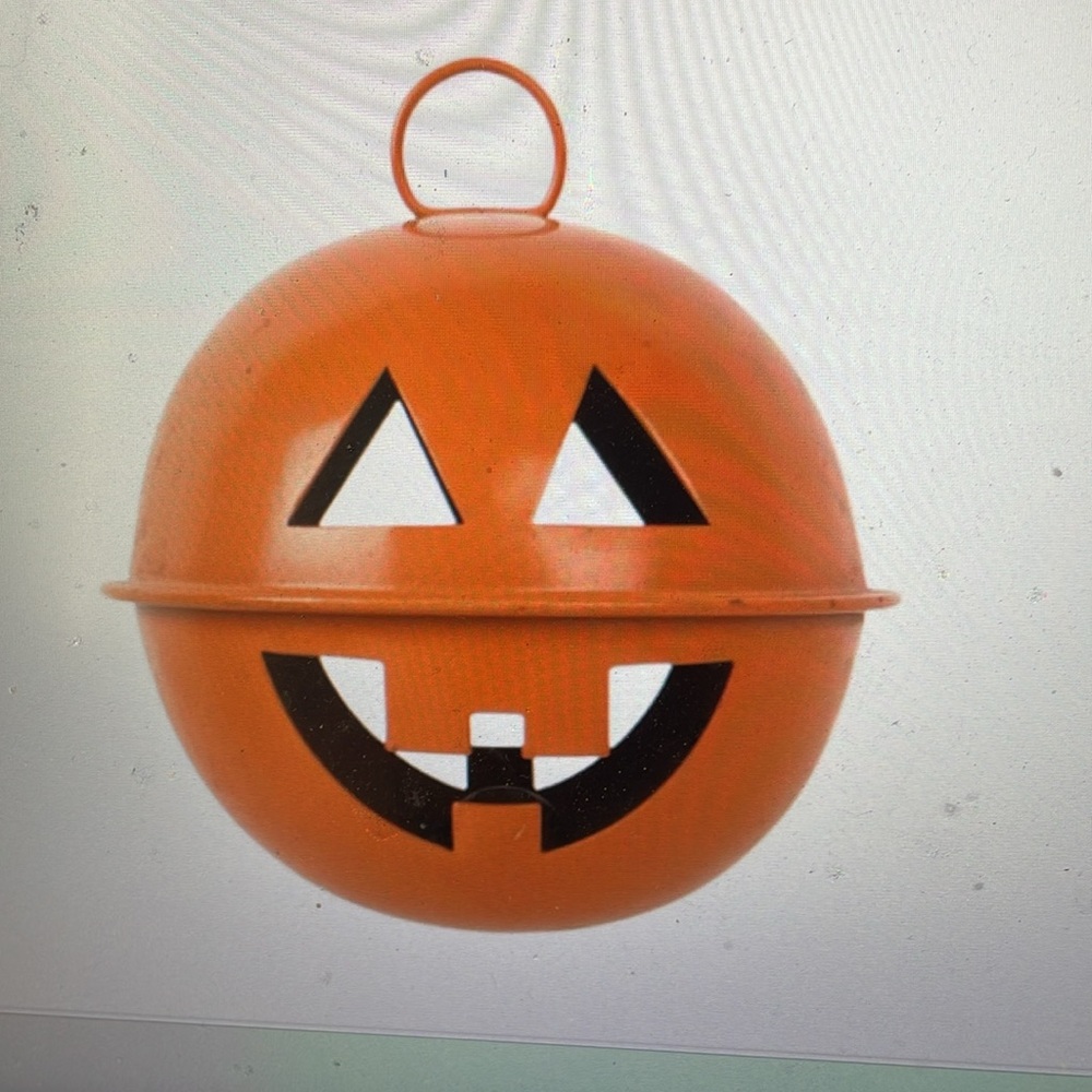 VTG Large Halloween Double Sided Orange Metal Jack o Lantern Bell